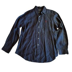 Ralph Lauren Classic Fit 100% Linen Button Up Shirt, Navy, Size L
